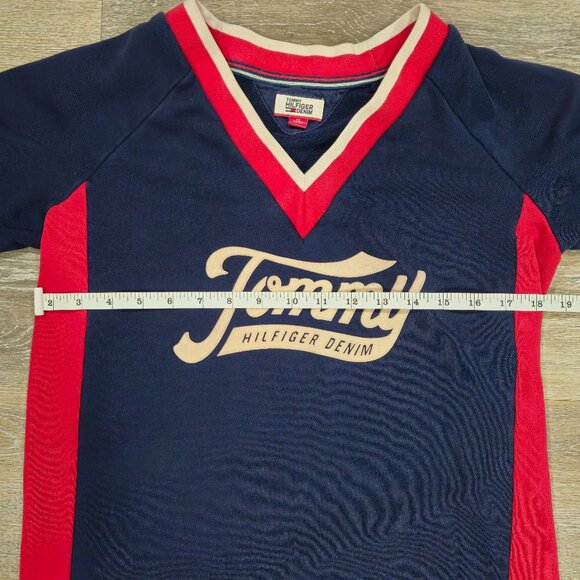 Tommy Hilfiger Denim Sweatshirt Dress XS Navy Red Colorblock - Picture 6 of 7
